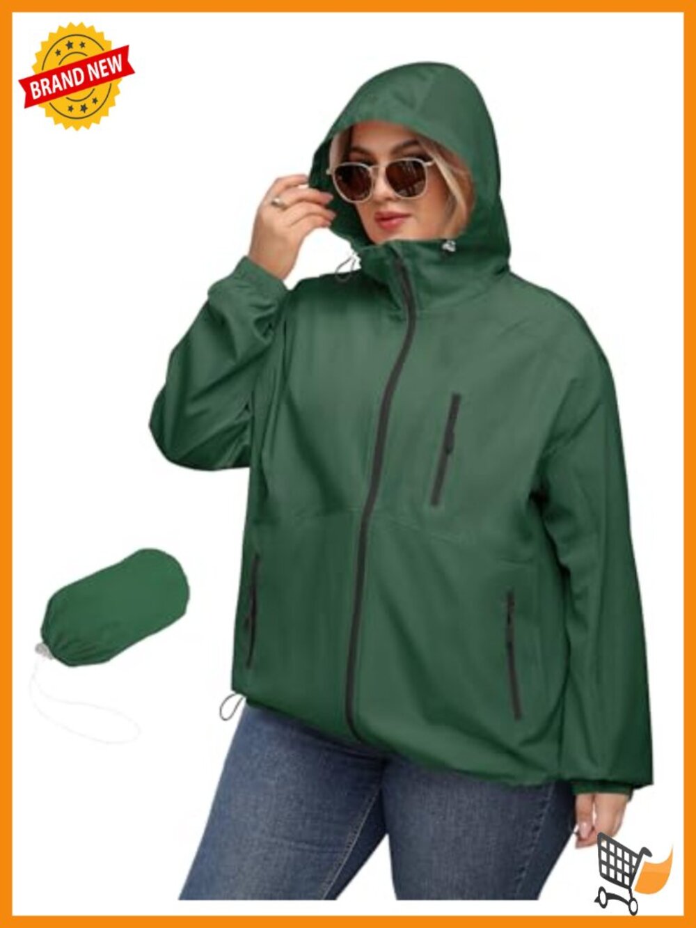 Plus Size Waterproof Rain Jacket with Hood Lightweight Packable Trench Coat